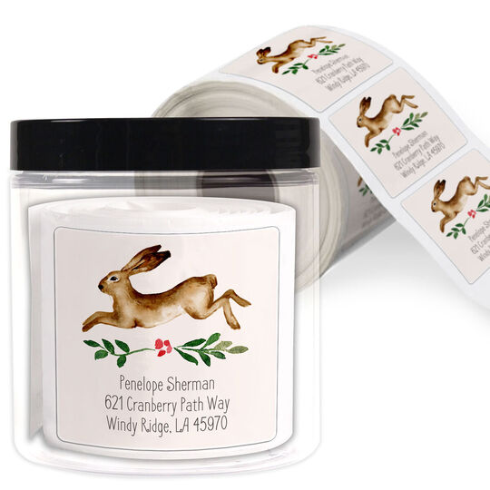 Hopping Bunny Square Address Labels in a Jar
